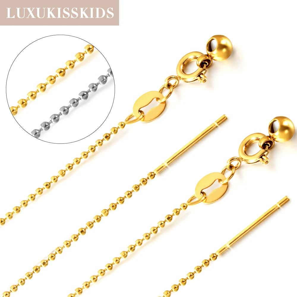 LUXUKISSKIDS Stainless Steel Chains 5pcs/lots Waterproof Beads Chains For Jewelry DIY Making Long Adjust Necklaces Decor Choker