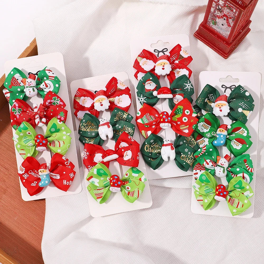 4Pcs/Set Baby Girls Christmas Snowman Bows Hair Clips for Kids Funny Ribbon Bowknot Hairpin Headwear Hair Accessories Gifts