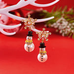 Load image into Gallery viewer, Korean Luxury Zircon Imitation Pearl Snowman Stud Earrings for Women Shiny Crystal Snowflake Earring Christmas Party Jewelry
