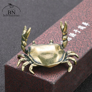 Pure Copper Solid Lukcy Crab Sculpture Tea Pet Ornament Accessories Retro Bronze Animal Miniature Figurines Desktop Decorations