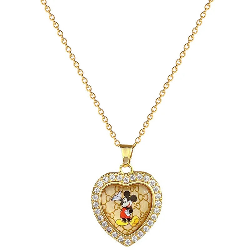 Heart Mickey Cartoon Necklace Crystal Iced out Romantic Women Neck Chain Choker Anime Gifts for Women Girls Jewelry Accessories