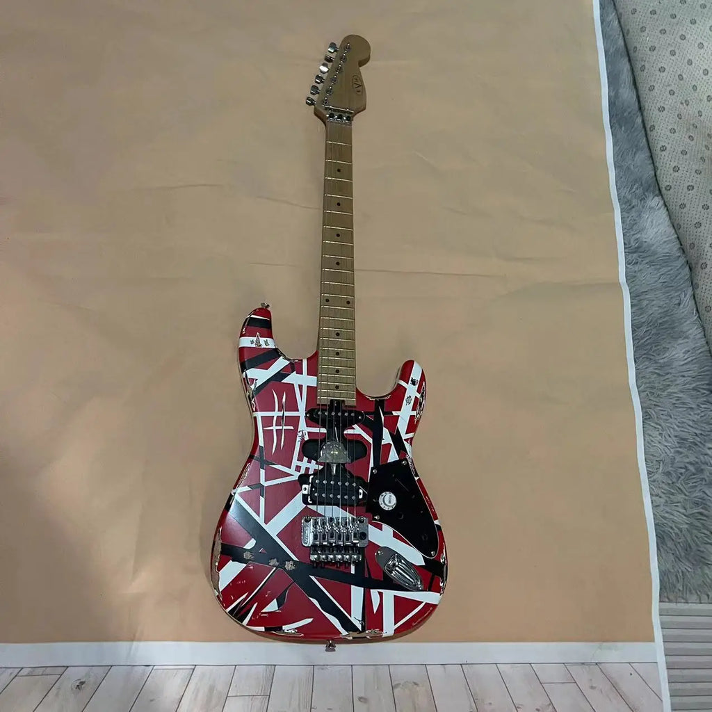 In stock, 6-chord relic style Fan Hailun electric guitar, red body, chrome plated accessories, available in multiple colors, fac