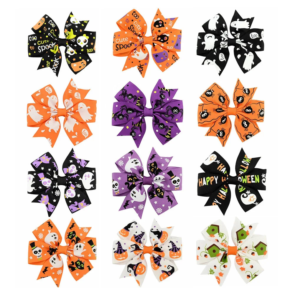 6/12/20Pcs/lot Christmas Day Hairpin Ribbon Cheer Up Hairclip Funny Pumpkin Head Halloween Hair Clips for Kids Hair Accessories