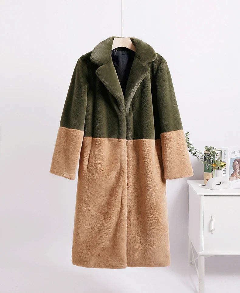 2023 Winter Women High Quality Faux Rabbit Luxury Long Fur Coat Lapel OverCoat Thick Warm Female Plush Jacket Large Size 5XL