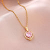 Stainless Steel Chain Pink Heart-shaped Zircon Pendant Necklace for Women Lady Sweet Jewelry Accessories Gifts