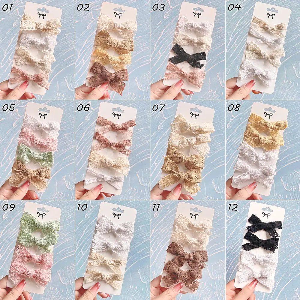 4Pcs/Set Sweet White Lace Bowknot Hair Clips For Baby Girls Boutique Bows Hairpins Barrettes Headwear Kids Hair Accessories Gift