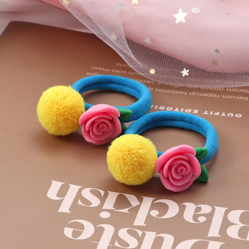 2 PCS Sweet Hair Ball Rabbit Elastic Hair Bands Princess Lovely Hair Accessories Children Hair Ties Baby Headwear For Girls Kids