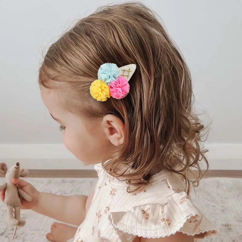 ncmama 2PCS Ice Cream Hair Clips for Toddlers Girls Cute Color Ball Flower Hairpin Baby Hair Accessories Kids Headwear Barrettes