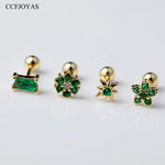 Load image into Gallery viewer, CCFJOYAS 1 pair of 925 Sterling Silver Green Zircon Gold Stud Earrings Women Piercing Clips Wedding Crystal Jewelry Wholesale
