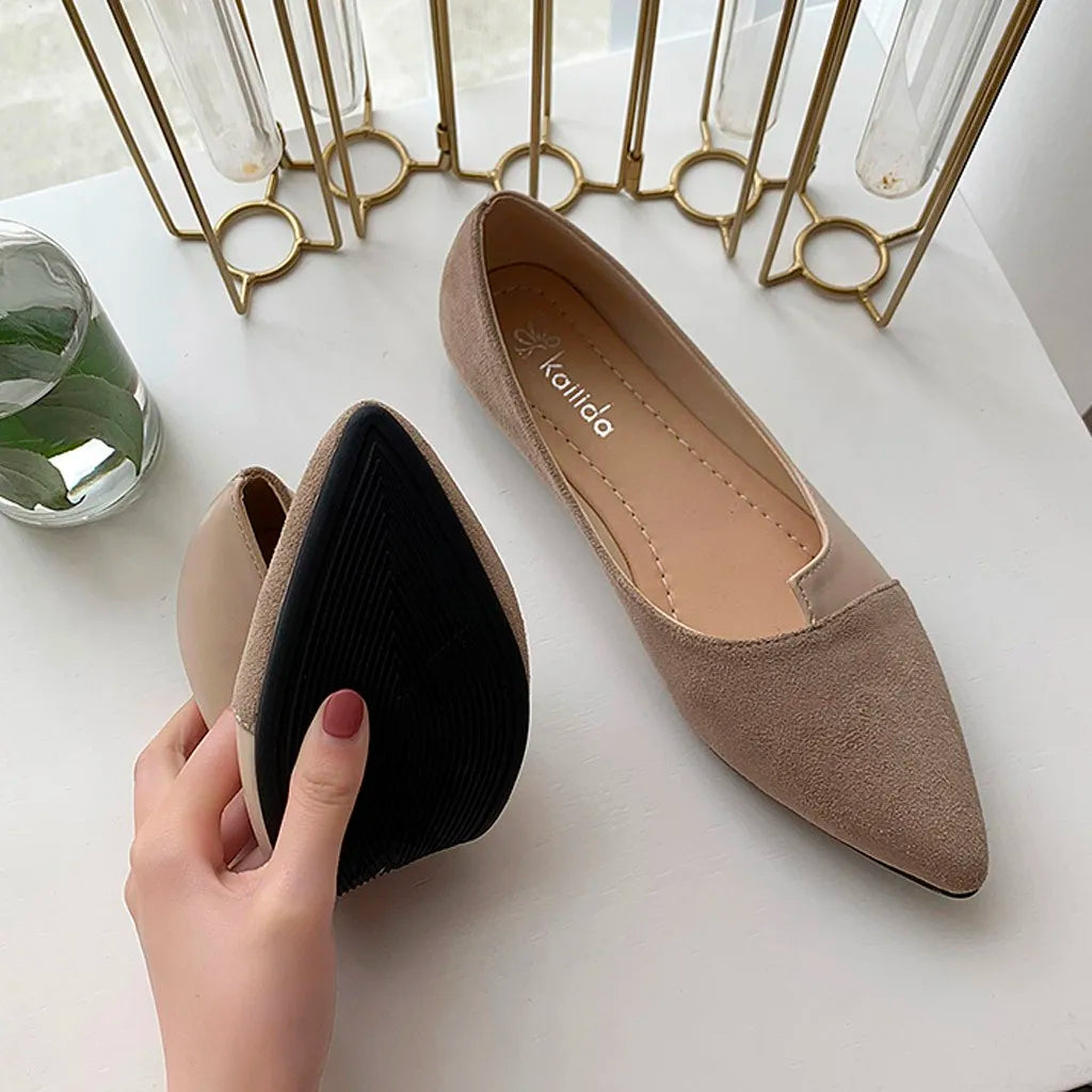 Pointed Toe Flat Shoes Women Solid Patchwork Slip On Shoes Casual Breathable Ballet Flats Daily All-Match Comfort Loafers Shoes