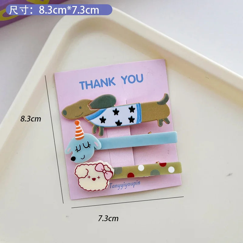 3pcs/set Korean Cute Cartoon Dog Hair Clips Sweet Funny Children Barrettes Headwear Girls Kids Hair Accessories