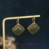 Green Jade Earrings Natural Gifts Amulet Chalcedony Fashion Women Charm 925 Silver Jewelry Gemstone Zircon Crystal