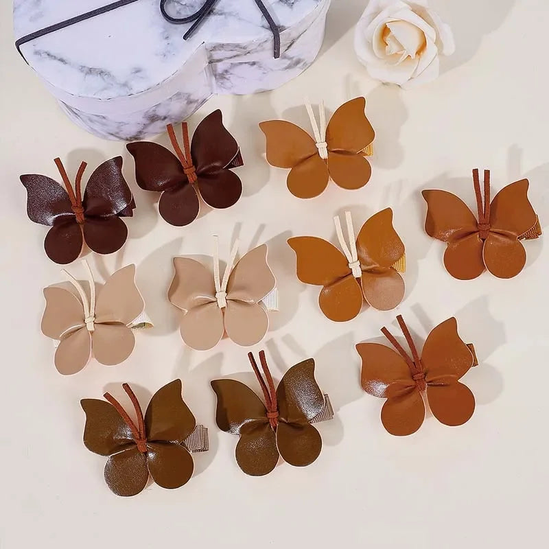 Oaoleer 2Pcs Classic Solid Butterfly Hair Clip For Kids Girls Cute Leather Bow Hairpin Barrettes baby Headdress Hair Accessories