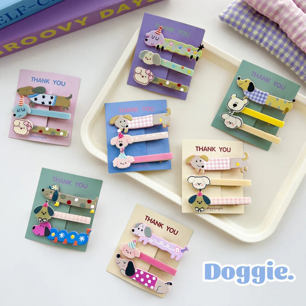 3pcs/set Korean Cute Cartoon Dog Hair Clips Sweet Funny Children Barrettes Headwear Girls Kids Hair Accessories