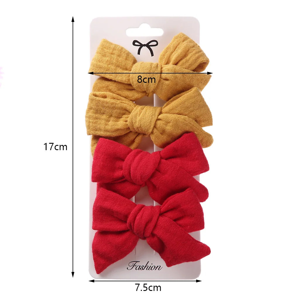 4Pcs/Set Baby Bows Hair Clips Muslin Girls Hairpins Hairclip For Kids Cotton Linen Barrette Flower Print Side Pin  Accessories
