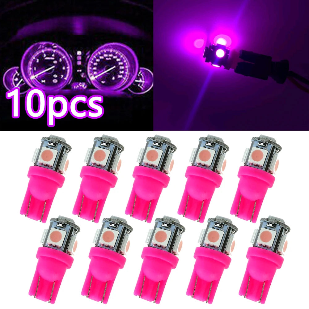 10pcs Pink Purple T10 158 192 194 168 W5W 5050 SMD 5 LED Car Wedge Tail Side Lights Lamp Bulb Dome License Map Light Accessories