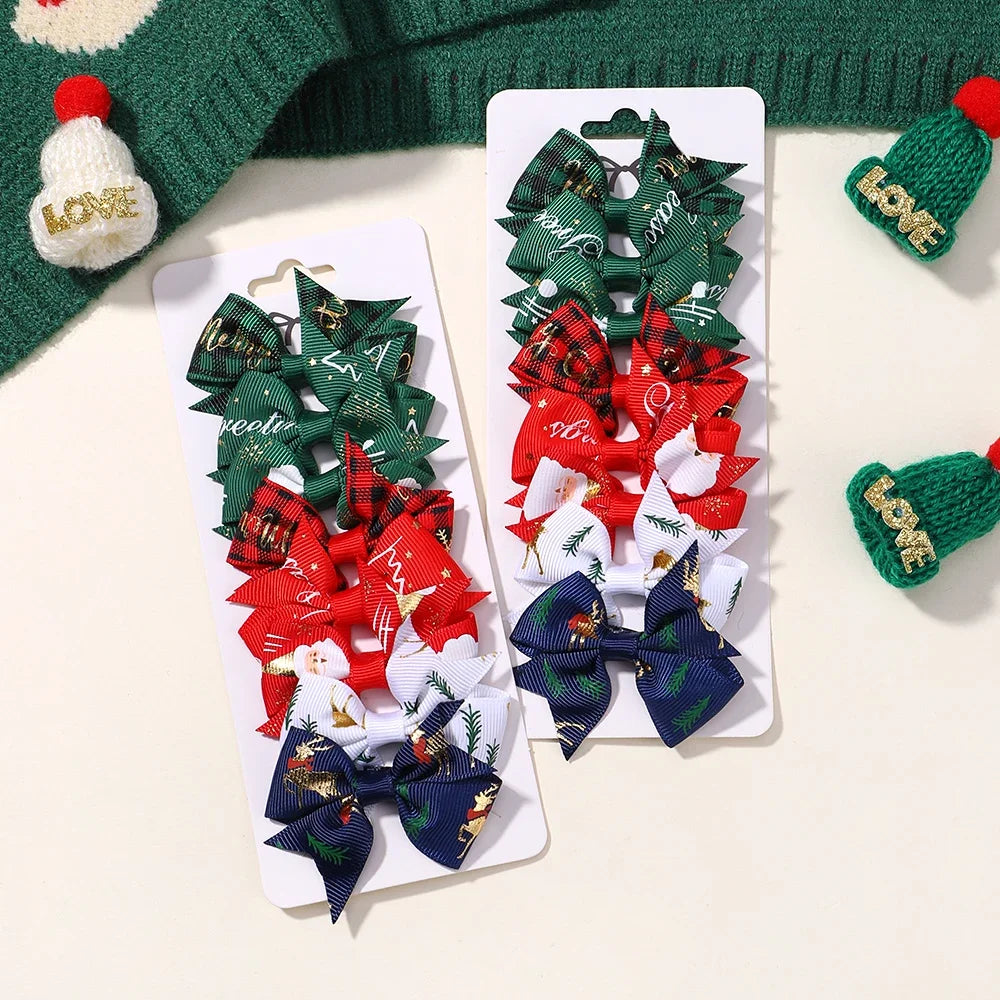 6/8pcs/set Christmas Bows New Year Party Decor Hair Bows for Girl Kids Hair Christmas Decorations Supplies Baby Hair Accessories