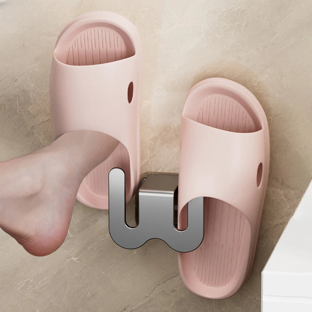 Bathroom Slippers Rack Simple Slipper Hook Wall Mounted Storage Shoe No Punching Toilet Drainage Storage Accessories