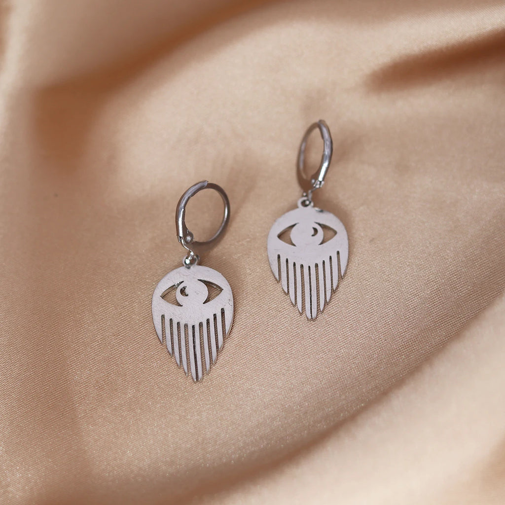 Stainless Steel Meditation Yoga Witch Hat Pendant Hoop Earrings Evil Eye Earrings For Women Girls Vintage Jewelry Birthday Gift