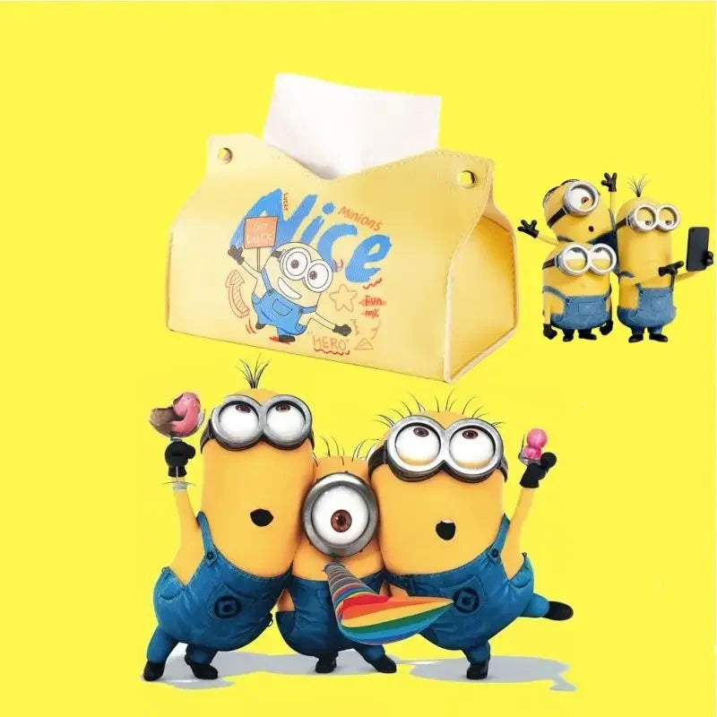 Minion animation peripheral cartoon waterproof tissue box cute big eyes cute paper drawer creative kawaii car home storage box