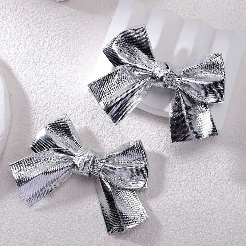 2Pcs Vintage Gold Sparkle Bow Hair Clips For Girls Cute Children Hairpins Handmade Barrettes Headwear Kids Hair Accessories