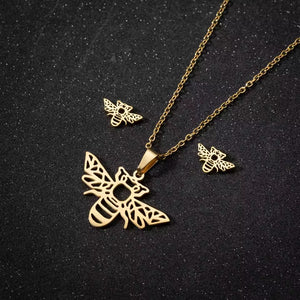 Jisensp Stainless Steel Jewelry Sets Anime Cute Bow Mouse Pendant Necklace Earrings for Women Cartoon Jewelry Party Gifts