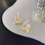 Load image into Gallery viewer, Fine Gold Color Rhinestone Square Round Earrings for Women Luxury Exquisite Stud Earrings Girl Wedding Engagement Party Jewelry
