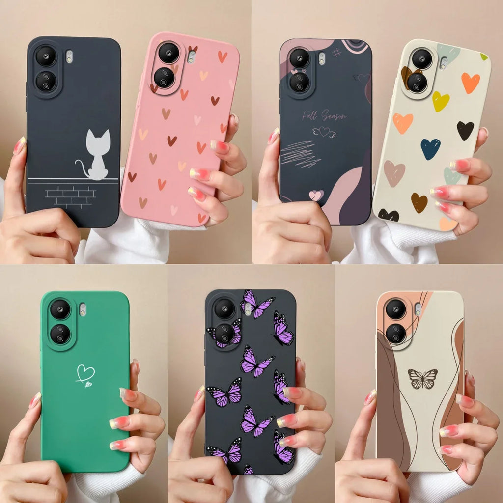 For Xiaomi Redmi 13C Phone Case Love Heart Soft Liquid Silicone Camera Protection Back Cover For Redmi 13 C Redmi13C Funda Coque