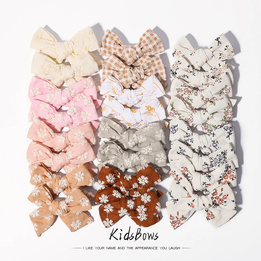 2Pcs/Set Sweet Flower Print Bowknot Hair Clips for Cute Baby Girls Cotton Bows Hairpins Barrettes Headwear Kids Hair Accessories