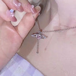 Load image into Gallery viewer, 2024 New Pink Crystal Angel Wings Heart Pendant Necklace Set For Woman Minimalist Chain Chain Necklace Wedding Party Jewelry
