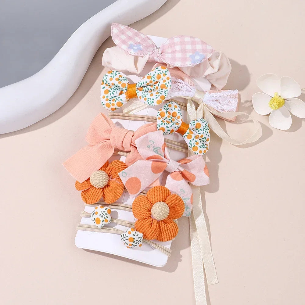 10Pcs/Set Girls Cartoon Hair Band Bow Hair Ties Flower Headbands Princess Elastic Rubber Bands Kids Hair Accessories