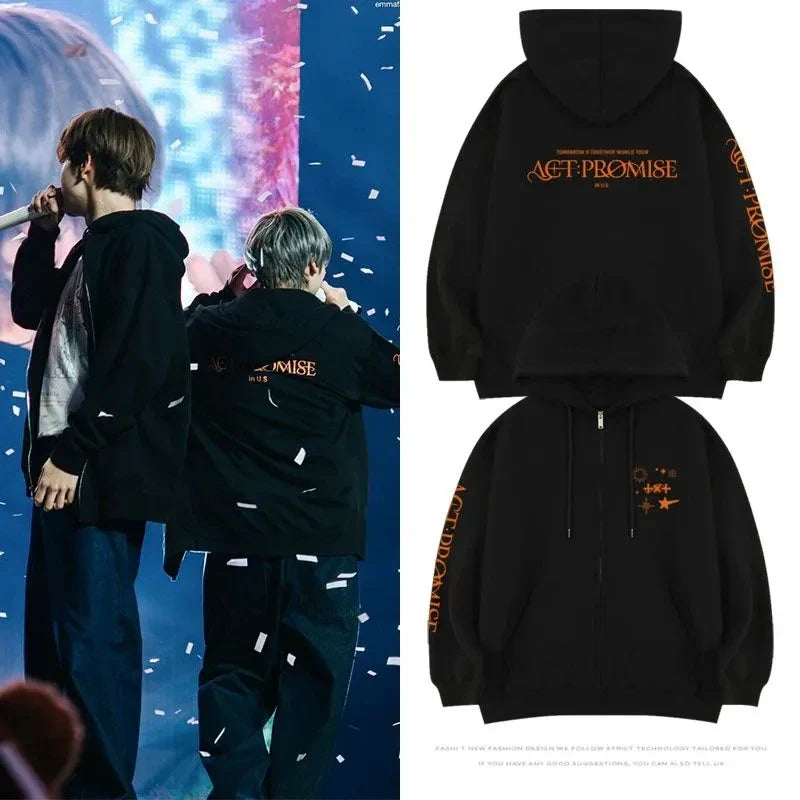 TXT ACT PROMISE IN US hoodies Kpop zipper Hooded Woman clothing y2k streetwear loose fashion Sweatshirts cardigan jacket