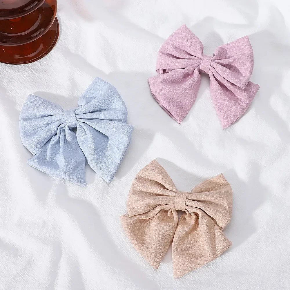 2pcs/set Elegant Sweet Bow Ribbon Hair Clip Fashion Simple Solid Clip Hair Pin Retro Barrettes with Clips Girls Hair Accessories