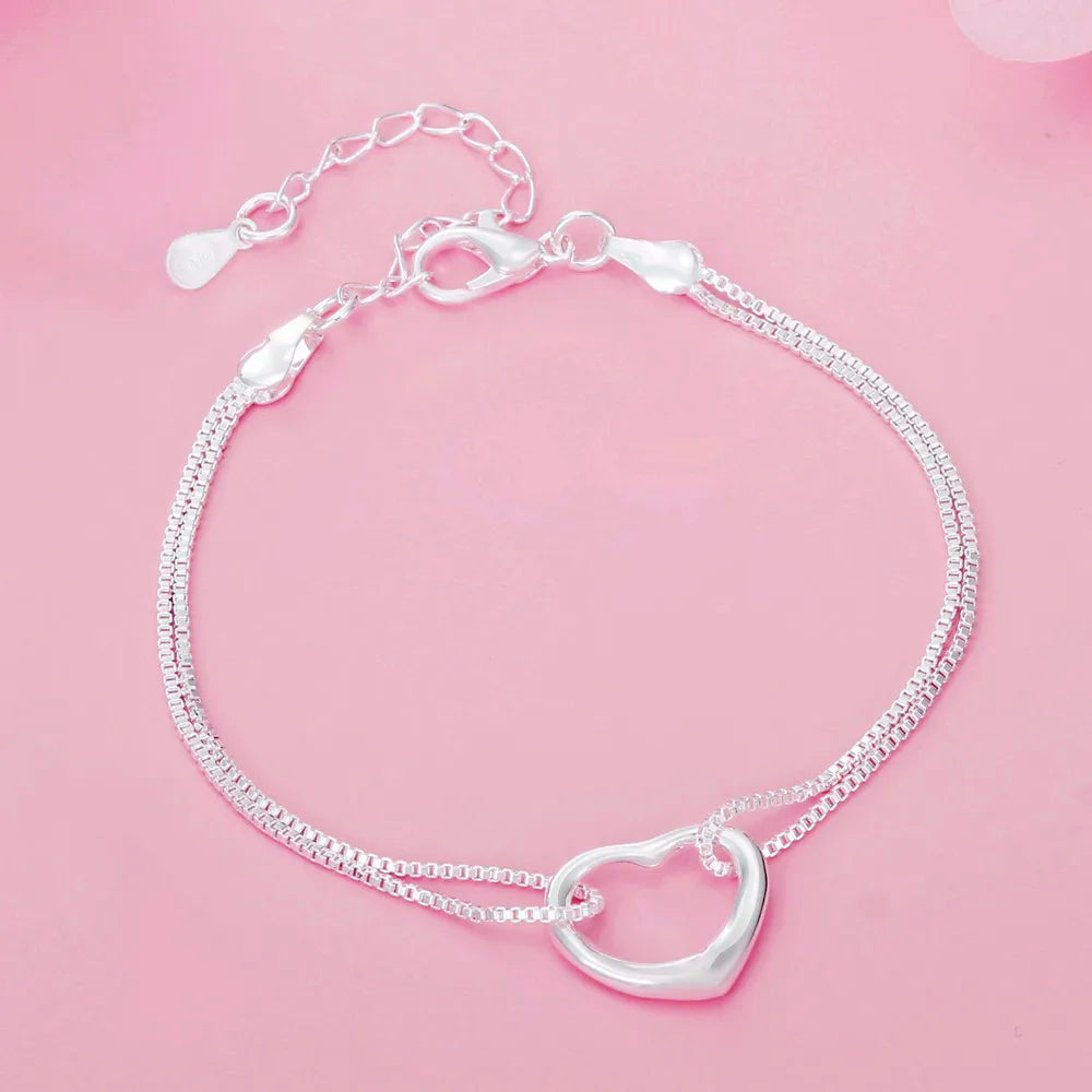 Hot fine 925 Sterling Silver romantic heart bracelets for women fashion designer party wedding Accessories Jewelry holiday gifts