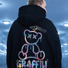 High Street Graffiti Bear Print Men's Fleece Hoodie Retro Autumn Casual Pullover Hooded Sweatshirts Hip Hop Y2K Hoodies Clothes