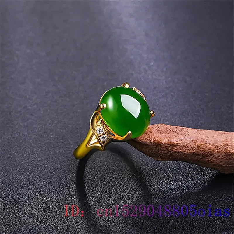 Green jade ring women natural crystal men amulet gifts fashion zircon chalcedony jewelry 925 silver charm gemstone