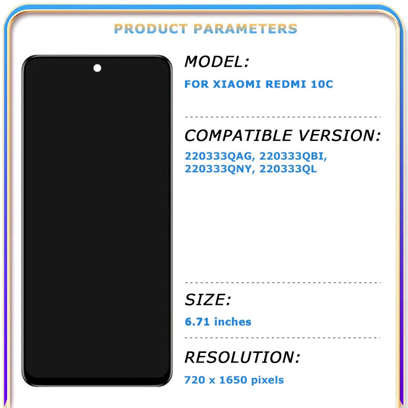 6.71" IPS LCD For Xiaomi Redmi 10C Display Touch Screen Digitizer Assembly 220333QAG 220333QBI 220333QNY 220333QL LCD Parts