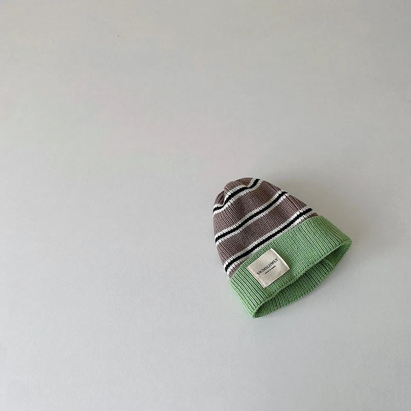 Fashion Striped Kids Knit Hat Boys Beanie Cap Girls Bonnet Cap With Label Korean Style Winter Autumn Infant Baby Accessories