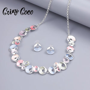 Cring Coco Necklace Set Women's Trendy Round Choker Chain Statement Necklaces Silver Color Earrings Jewelry Sets for Wedding