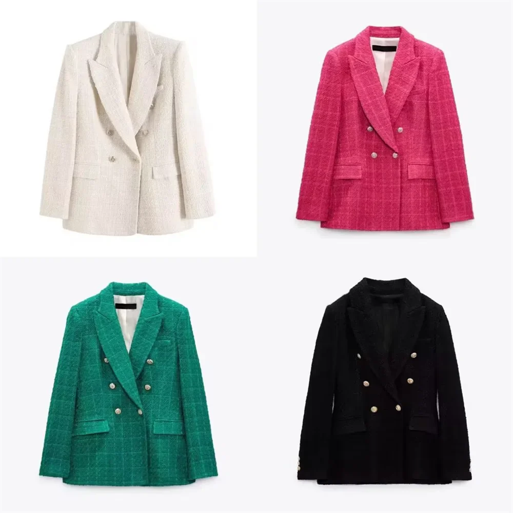 PB&ZA 2023 Autumn/Winter New Casual Fashion Versatile Texture Double Breasted Pockets Casual Blazer