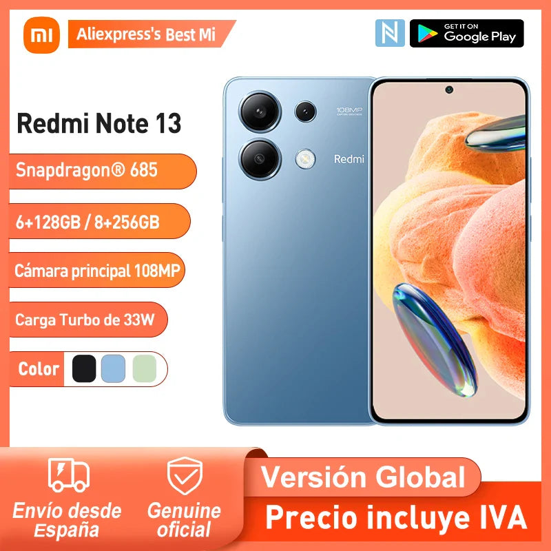 Xiaomi Redmi Note 13 Global Version 128GB/256GB Snapdragon 685 6.67" AMOLED Display 120Hz Rear Main Camera 108 MP Fast Charging 33W NFC