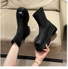 Round Toe Women's Rubber Boots Shoes Boots-Women Winter Footwear Flat Heel Chelsea Zipper Rain High Heel Autumn Ladies 2023 Loli