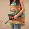 Vintage Ethnic Style Embroidered Long Wallet Wristlet Clutch Bag with Flower Fabric and Phone Pocket