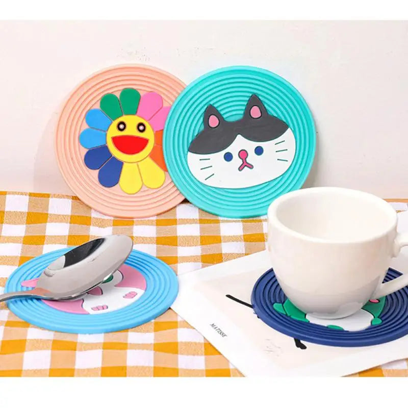 Cat Shape Cup Coaster Silicone Slip Insulation Pad Cup Mat Hot Drink Holder Mug Stand Home Table Decorations Kitchen Accessory