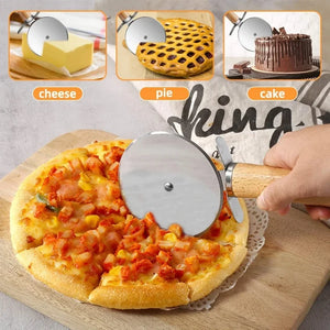 HILIFE Round Pizza Cutter Stainless Steel Pizza Knife With Wooden Handle Pastry Pasta Dough Baking Tool Home Kitchen Accessories