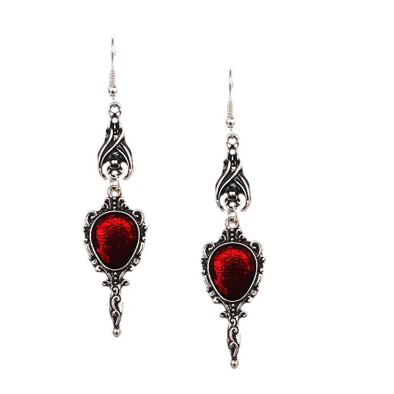 Kaqiqi Earrings Vintage Vampire Bat Magic Mirror Drop Earrings Gothic Punk Dangling Jewelry Gift