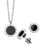 Load image into Gallery viewer, 316L Stainless Steel Simple Black Enamel Roman Numeral Pendant Earring Necklace Set Cережки Hабор
