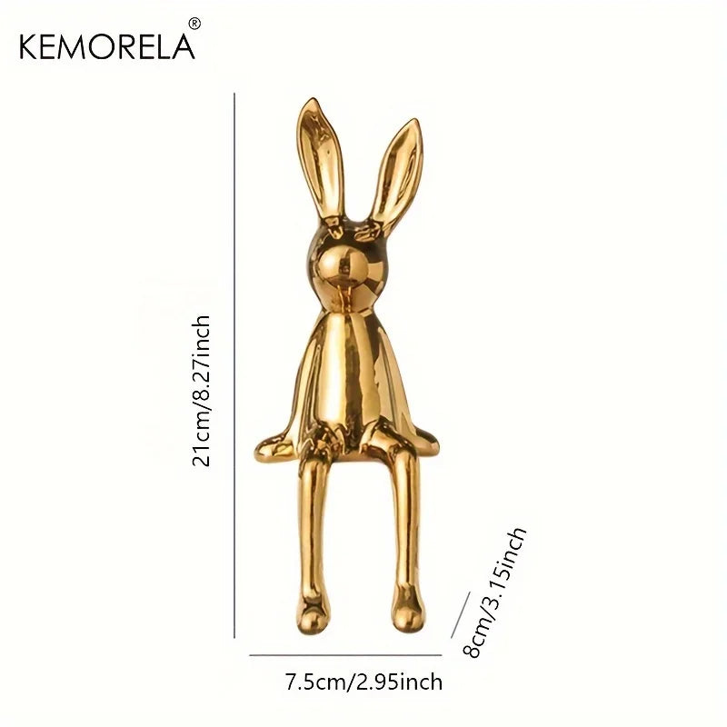 1PCS Ceramic Long-Eared Sitting Rabbit Room Ornaments Statue Luxury Home Decoration Accessories High-End Home Art Aesthetics