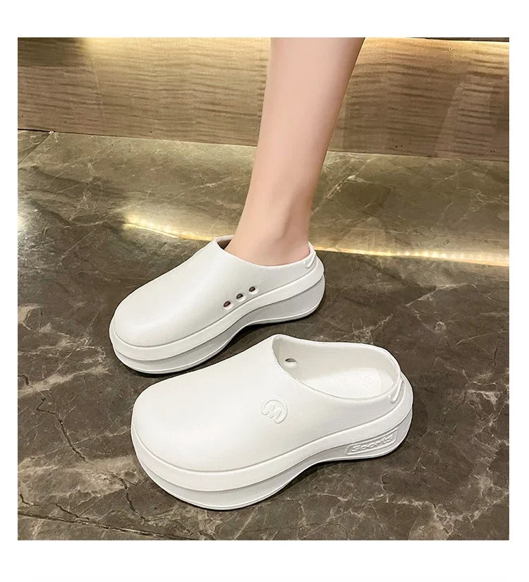 New Women's Hole Shoes Summer EVA Thick Sole Elevated Sandals Comfortable Anti Slip Baotou Beach Garden Shoes Indoor Slippers