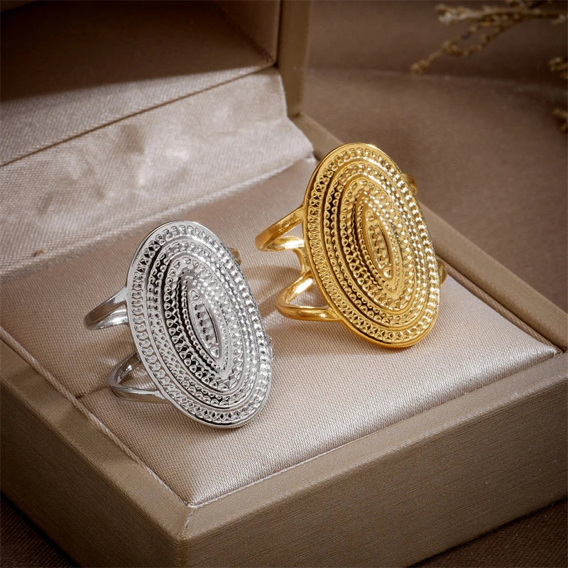 DIEYURO 316L Stainless Steel Exaggerated Punk Oval Open Ring For Women New Design Girls Rustproof Jewelry Party Birthday Gifts